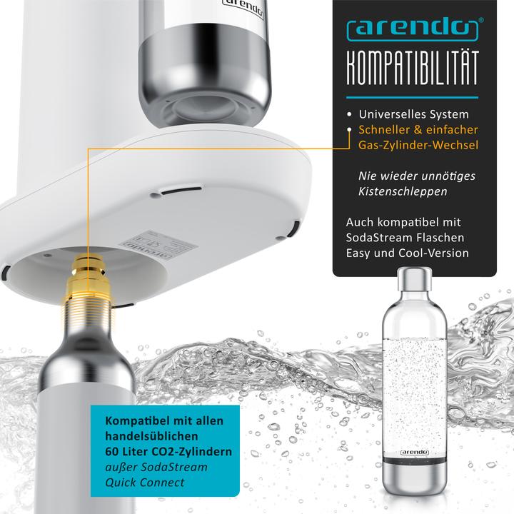 Produktbild Arendo Wassersprudler Soda Streamer + 2x 1000ml Flasche, Soda Maker mit Wasserflaschen für 60l CO2 Zylinder