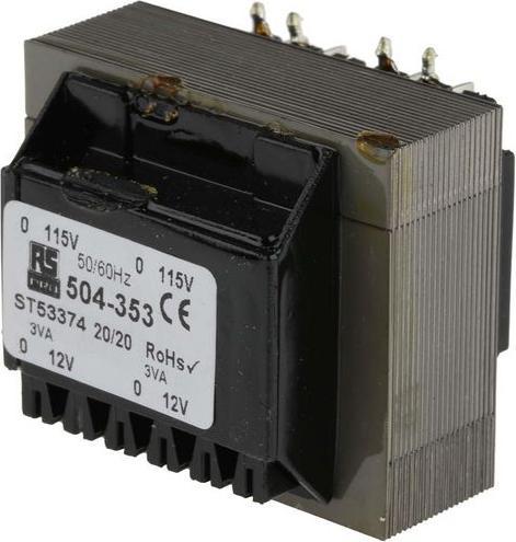 Actual product image RS PRO PCB mount transformer,6VA 2x12V o/p