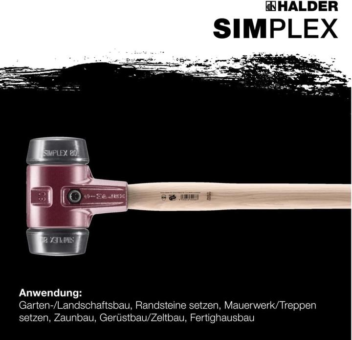 Actual product image Halder Sledge hammer SIMPLEX Head Ø 80 mm Length 800 mm Rubber composition, black Hickory (3270 g)