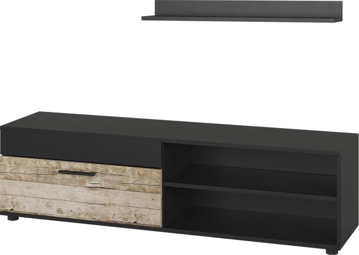 Immagine prodotto Vichy Lowboard & Regal Berno, Schwarz/Sandeiche, mit 1 Klappe