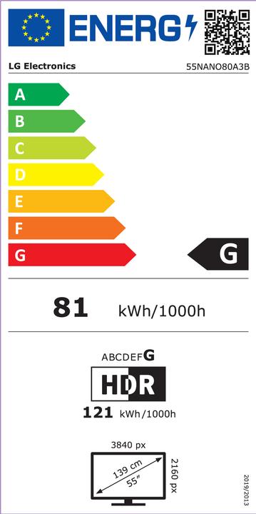 Energie-Label LG TV SET LCD 55" 4K/55NANO80A3B (55", NANO80, LED, 4K, 2025)