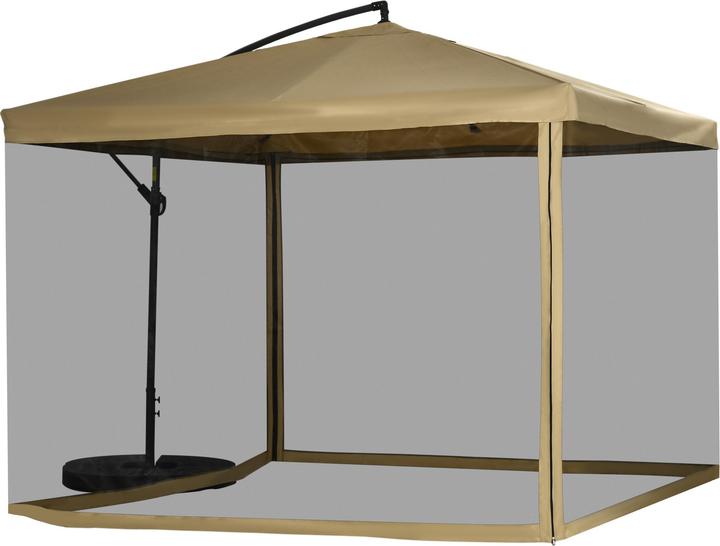 Swisshandel24 Ampelschirm mit Netzseiten mit Schirmgewicht Beige 296 x 296cm (2.96 m)