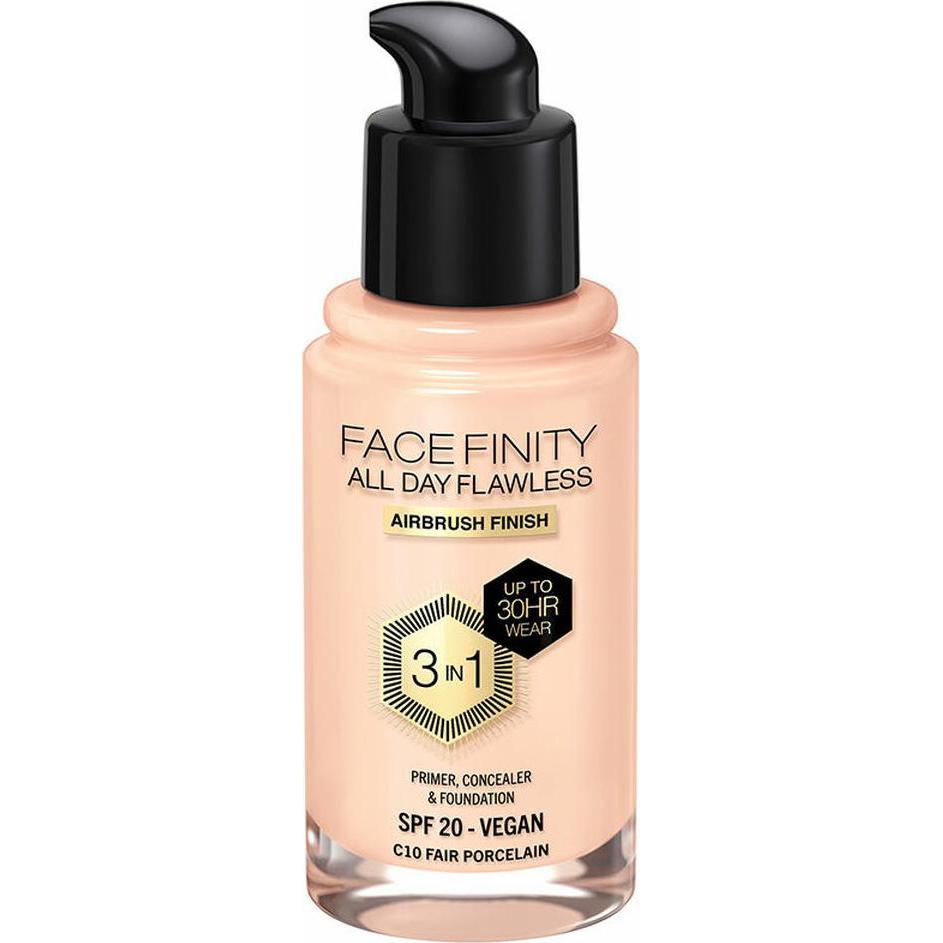 Max Factor, Foundation, Facefinity All Day Flawless 3 In 1 Foundation C10-Fair Porcelain 30ml (Nº C10 Fair porcelain)