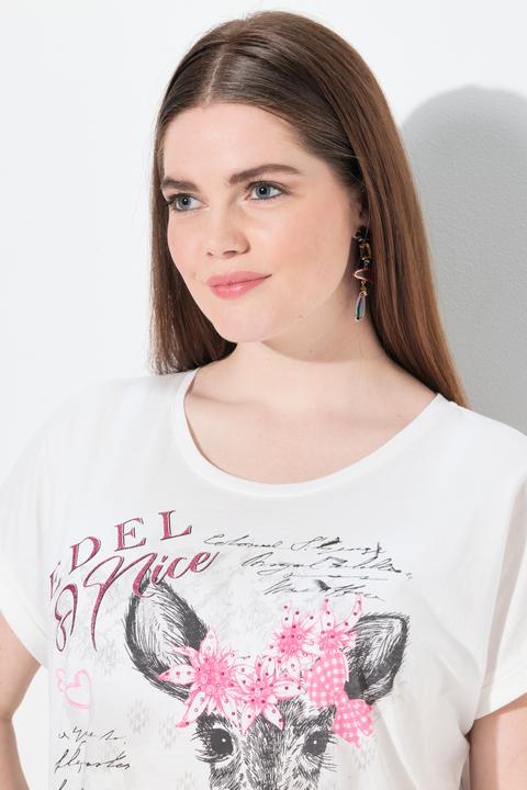 Immagine prodotto Ulla Popken T-shirt dal taglio oversize con giovane capriolo, scollo a girocollo e mezze maniche (58)