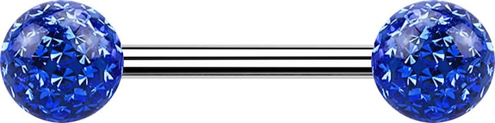 Image du produit Star Piercing Barbell argent avec deux boules de cristal bleu foncé époxy de protection (Acier chirurgical 316L)