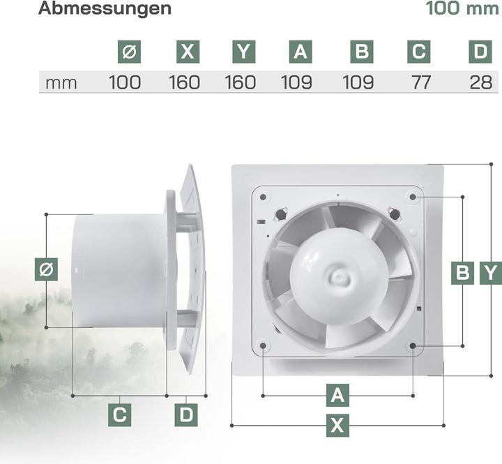 Produktbild Vent Systems Badlüfter mit Feuchtigkeitssensor & Timer (100 mm)