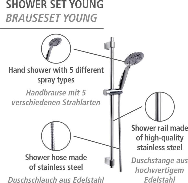 Immagine prodotto Wenko Set docciaYoung Line cromo (5 Tipi di raggi, 10 l/min)