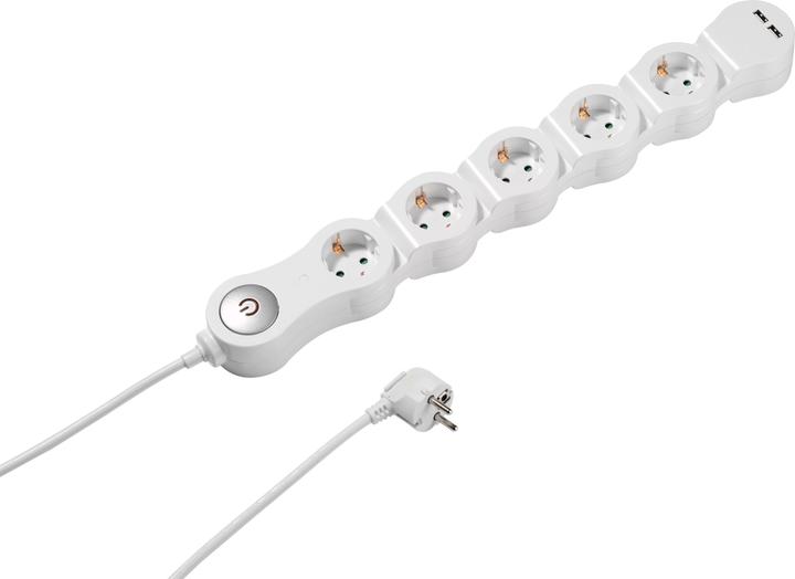 Actual product image Vivanco 5-way power strip flexible, with switch, 2x USB, 2.1A max., 1.4m, white (5 x, CEE 7/3, 1.40 m)