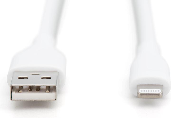 Produktbild Digitus Lightning Silikon Anschlusskabel, USB-A - Lightning 0,5m, weiss (0.50 m, USB 2.0, 12 W)