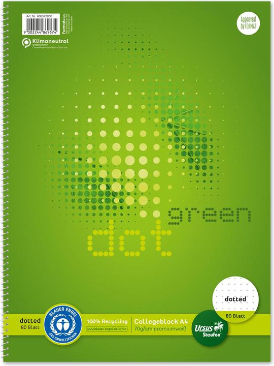 Produktbild Staufen Collegeblock Green, 60 g/qm, DIN A4, dotted, 80 Blatt (A4, Gepunktet, Weicher Einband)