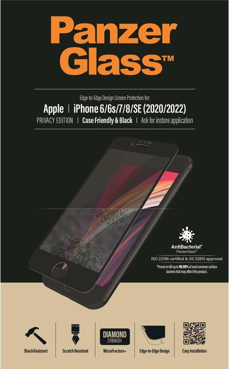 Produktbild PanzerGlass Case Friendly Privacy (1 Stück, Apple iPhone 6, Apple iPhone 6s, Apple iPhone 7, Apple iPhone 8, Apple iPhone SE (2nd Gen), Apple iPhone SE (3rd Gen))
