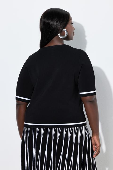 Produktbild Ulla Popken Pullover, Feinripp-Strick, kurz, V-Ausschnitt, Halbarm (58)