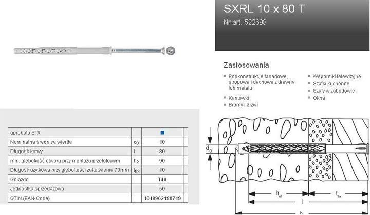 Actual product image Fischer Langschaftdübel SXRL 10x80 T (50 pcs.)