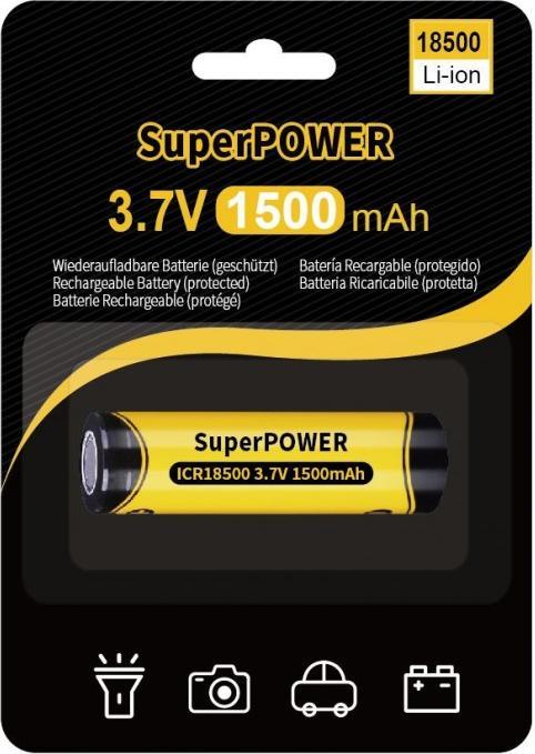Image du produit Autre SuperPOWER pile lithium-ion 18500 1500 mAh - 3,7 V (protégée) (18500, 1500 mAh)