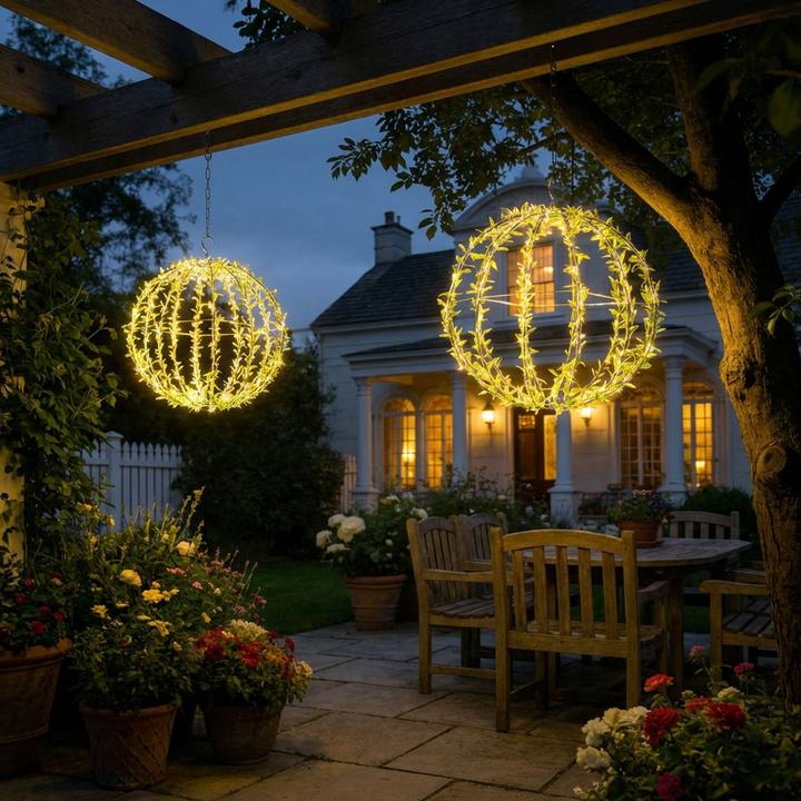 Actual product image Ideoon 2er-Set Solar Leuchtkugel im Blätterdesign - Ø40cm Gartenkugel mit 144 warmweissen LEDs - IP44 (IP44)
