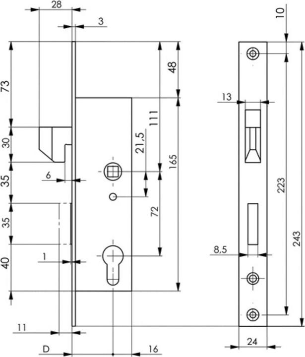 Image du produit Amf Serrure pour porte coulissante à cadre tubulaire 8331 PZW Dimension de l'axe 35 mm (Cylindre profilé)