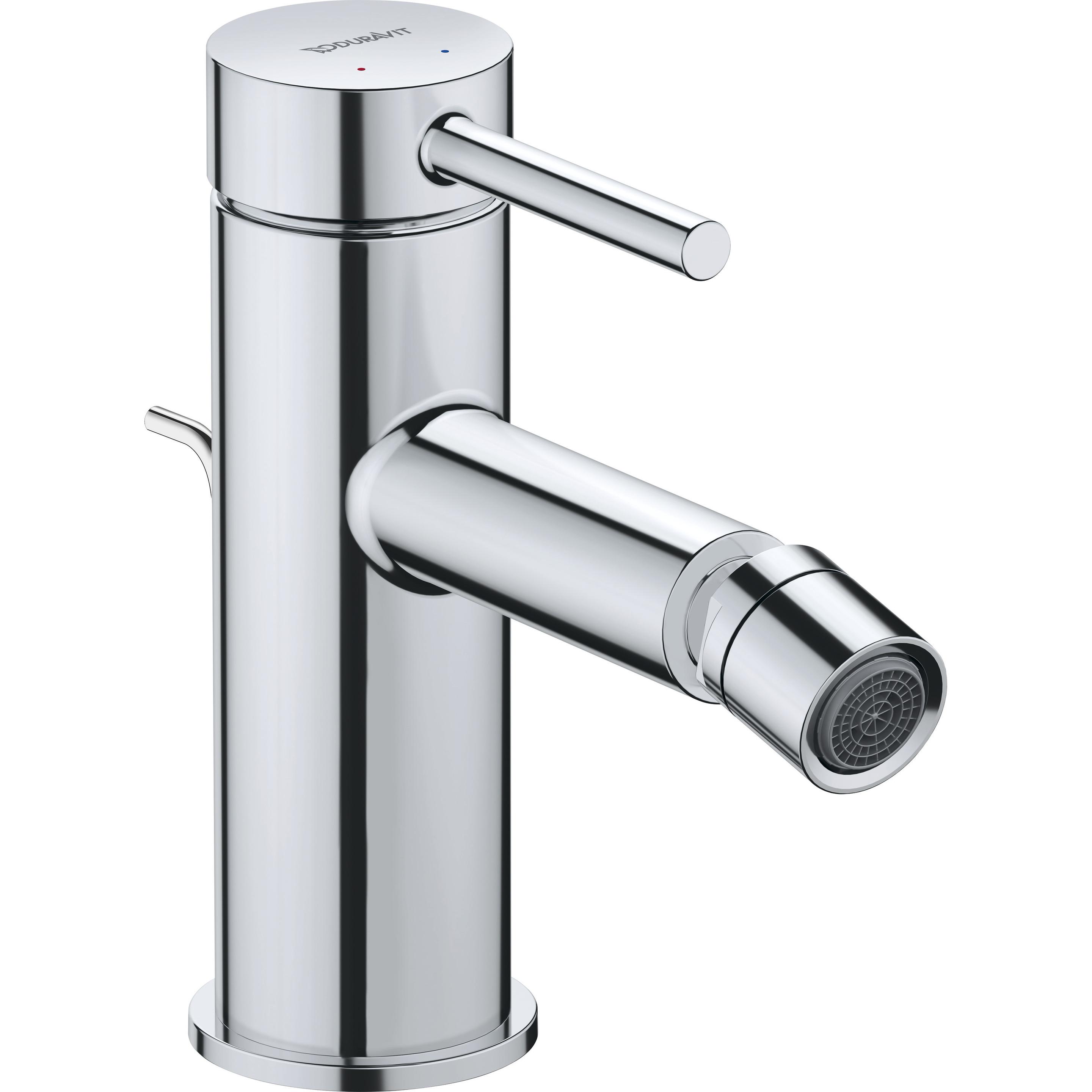 Duravit, Badarmatur, Circle Einhebel-Bidetmischer, Ausladung 128 mm, mit Ablaufgarnitur, Chrom, CE2400001010