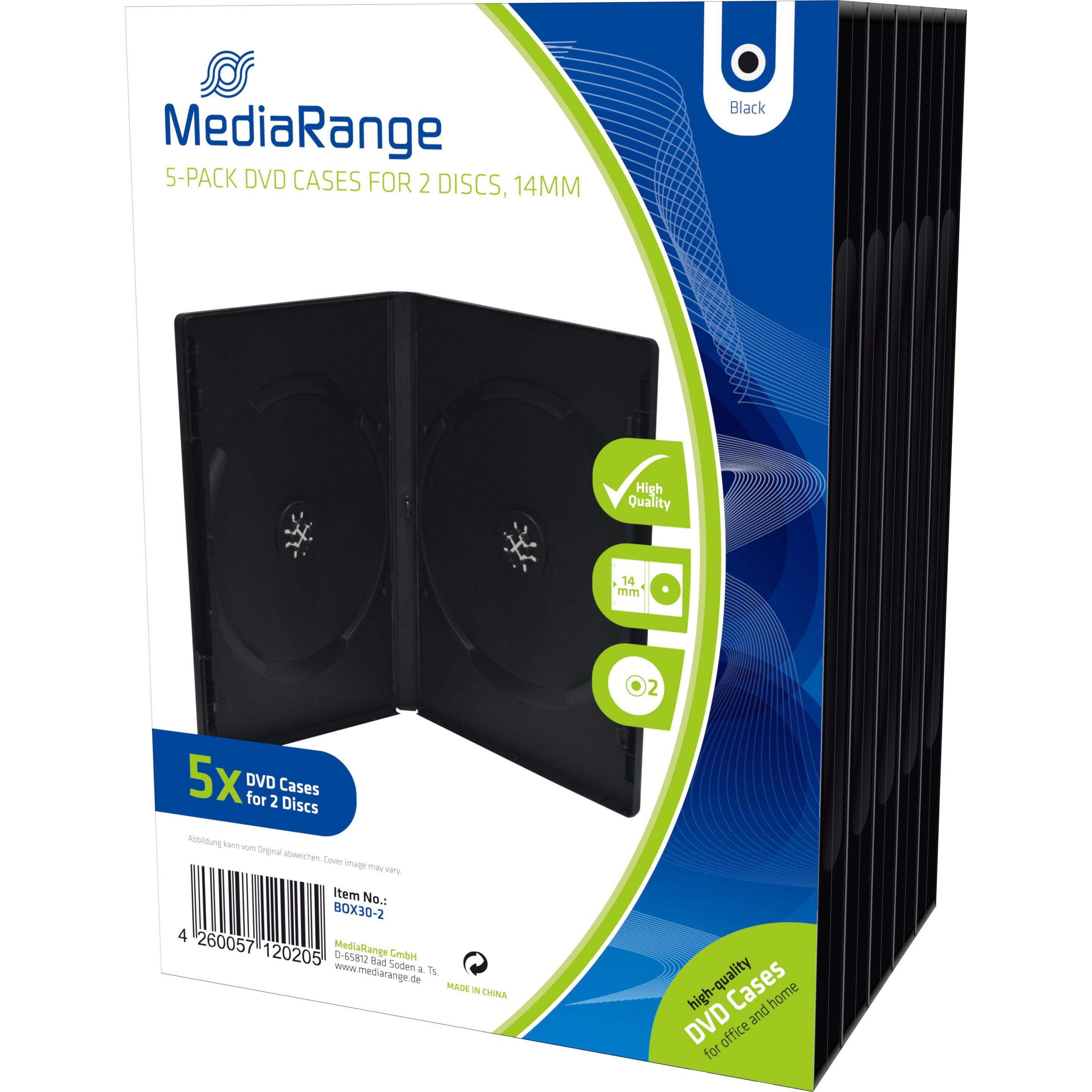 MediaRange DVD Leerhüllen, Schwarz, 5er Pack für 2 Disks, Optische Medien Zubehör