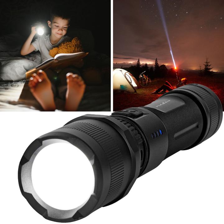 Actual product image Nedis LED torch, full metal housing, rechargeable battery, 3.7 V, 10 W (3.50 cm, 1000 lm)