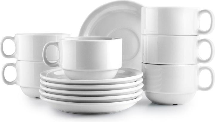 Ibili Tassen + Unterteller-Set 230 ml, 6 Stück, Weiss (230 ml, 6x)