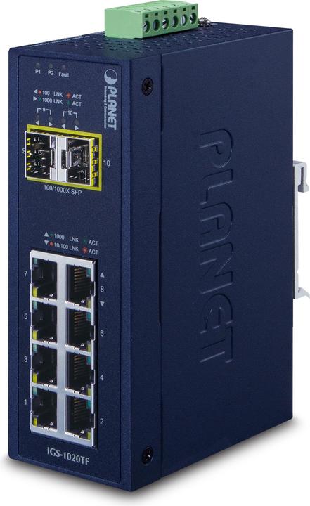 Produktbild Planet IP30 Industrial 8-Port 10/100/1000T 2-Port 100/1000X SFP Ethernet Switch (8 Ports)