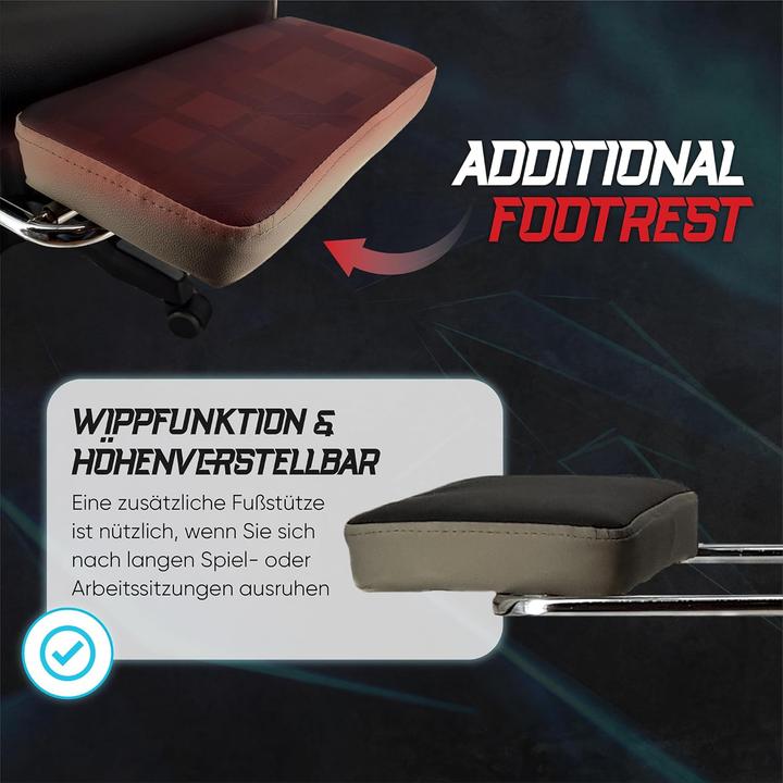 Produktbild XRace Ergonomischer Gaming-Stuhl mit Lendenwirbelstütze und Fussstütze