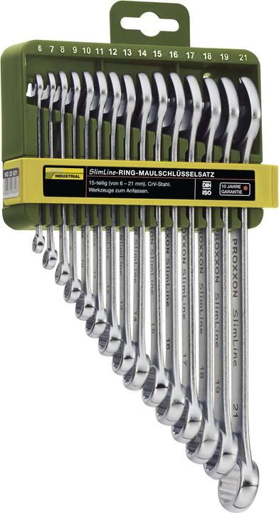 Proxxon Combination open-ended spanner set 15 pieces (19 mm, 6 mm, 12 mm, 14 mm, 16 mm, 10 mm, 21 mm, 18 mm, 7 mm, 17 mm, 11 mm, 15 mm, 8 mm, 9 mm, 13 mm, 20 mm)
