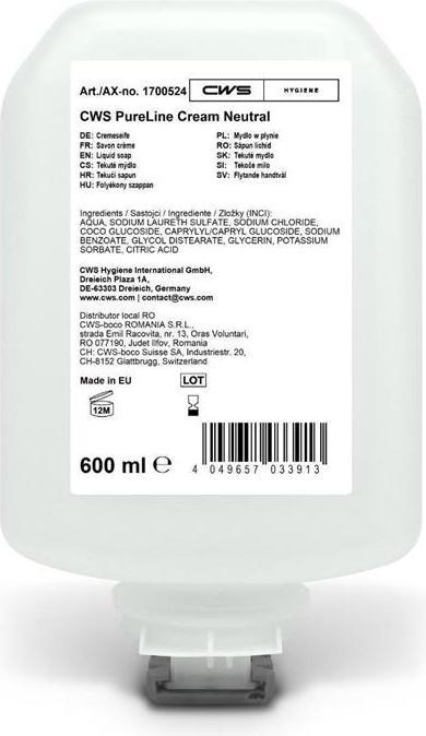 CWS PureLine Cream Seifencreme (Flüssigseife, Handseife Nachfüllpackung, 600 ml)