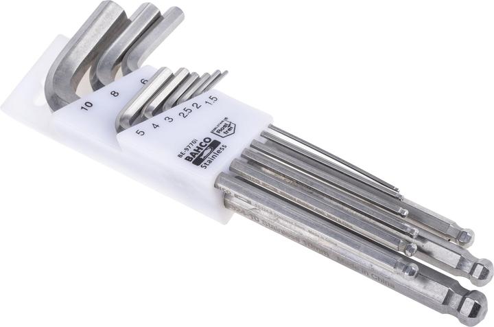 Actual product image Bahco Metric stainless steel offset screwdriver set, long ball head, for hexagon head screws - 9-piece