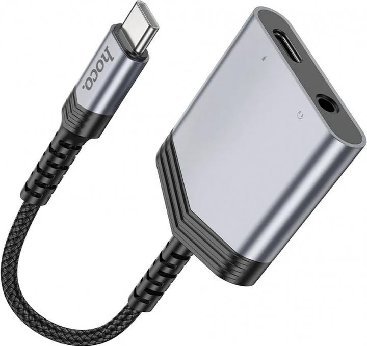 Produktbild Hoco Cable adapter AUX 2in1 Type C to Type C / Jack 3,5 mm 27W LS39 metal gray (USB-C, 3.5mm Klinke, USB-C)
