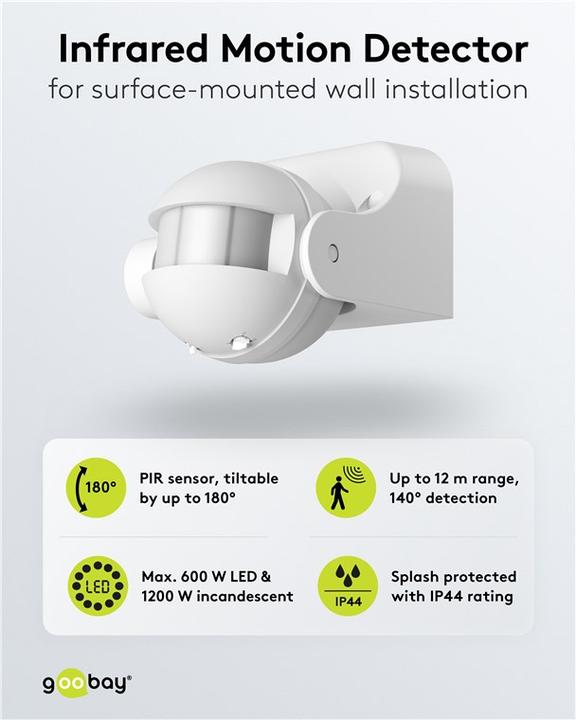 Produktbild Goobay Bewegungsmelder, neigbar, weiss
