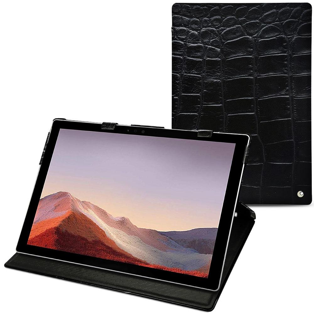 Noreve Lederschutzhülle vertikal (Microsoft Surface Pro 7), Tablet Hülle, Schwarz