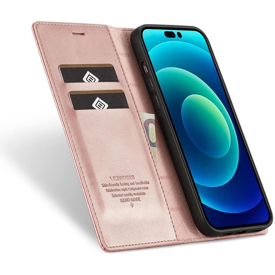 Thumbnail - Cover-Discount iPhone 14 Pro - Vintage Flip Case Etui rosa (Apple iPhone 14 Pro), Smartphone Hülle, Rosa