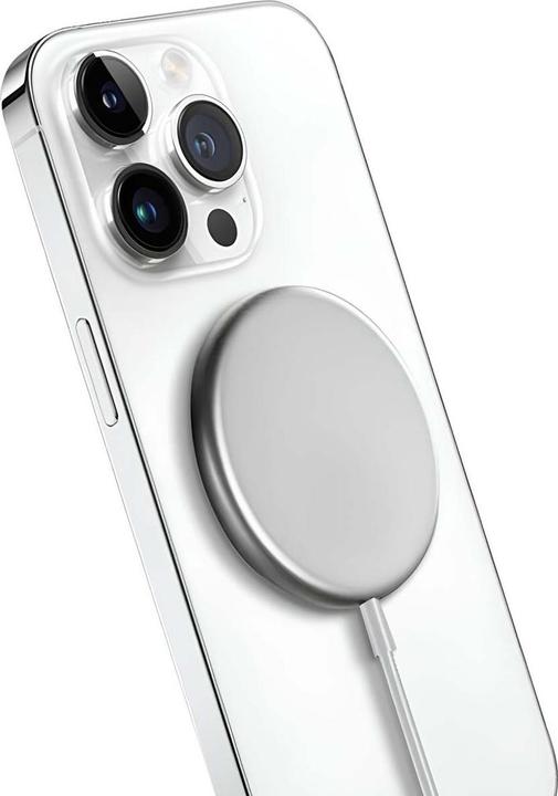 Actual product image Crong MagSpot Wireless Charger - Aluminiowa ładowarka MagSafe 15W (Silver White) (15 W)