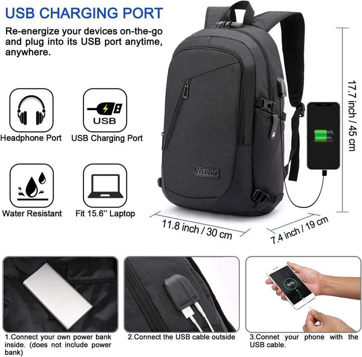 Produktbild Wenig Anti-Diebstahl Laptoptasche (15.6 Zoll, Schwarz)