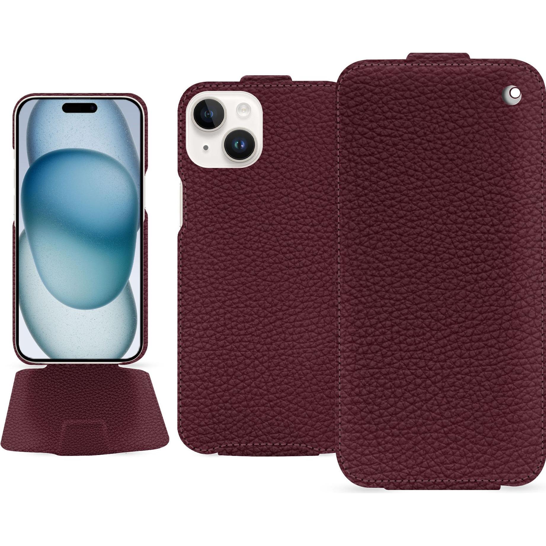 Noreve Lederschutzhülle vertikal (Apple iPhone 15), Smartphone Hülle, Violett