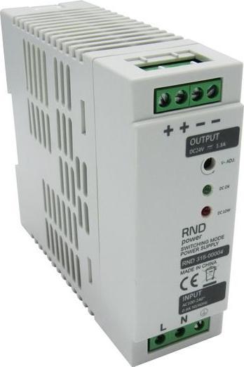 Actual product image RND AC/DC DIN rail mount power supply, 87%, 24V, 1.3A, 30W, Adjustable