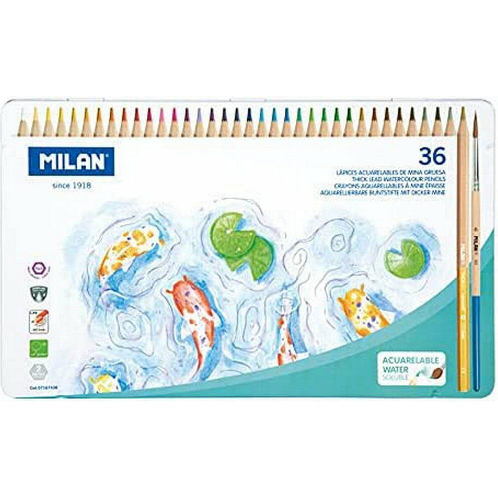 Milan o Aquarell-Sechskantstifte 36 Farben, Metallbox (07167436) (Bunt, 36 x) (07167436 MILAN)