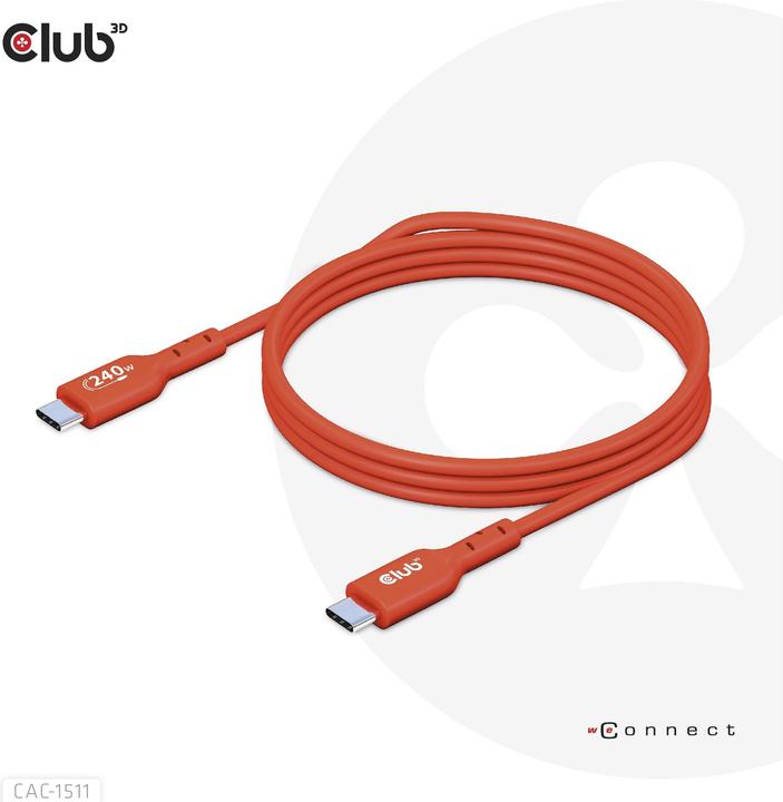 Image du produit Club 3D Club3D câble USB 2 type C PD 240W / 480Mb 1m p/p retail (1 m, USB 2.0, 240 W)