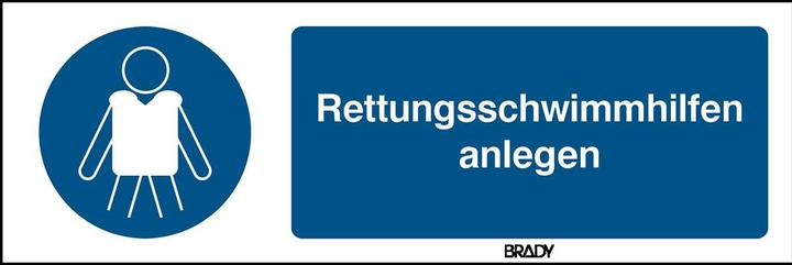 Produktbild Brady M/M053/DE329/PP-150X50-1, ISO-Sicherheitsschild – Rettungsschwimmhilfen anlegen