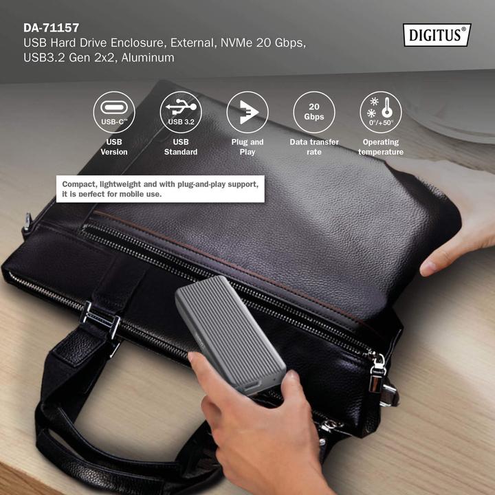 Actual product image Digitus USB M.2 hard disk enclosure, SSD, external, NVMe, 20Gbps, USB 3.2 Gen2x2, aluminum, incl. mounting (M.2 2230, M.2 2242, M.2 2260, M.2 2280)