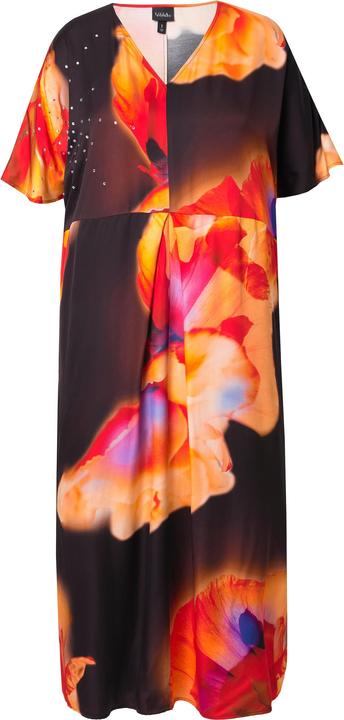 Immagine prodotto Ulla Popken Caffettano di raso con fiori, brillantini, scollo a V e mezze maniche (42, 44, 46, 48)