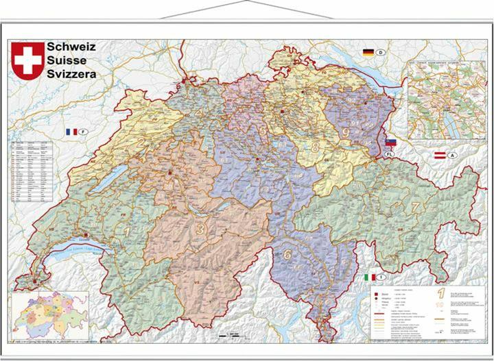 Switzerland postcodes 1 : 400 000. wall map laminated with metal guide 400000
