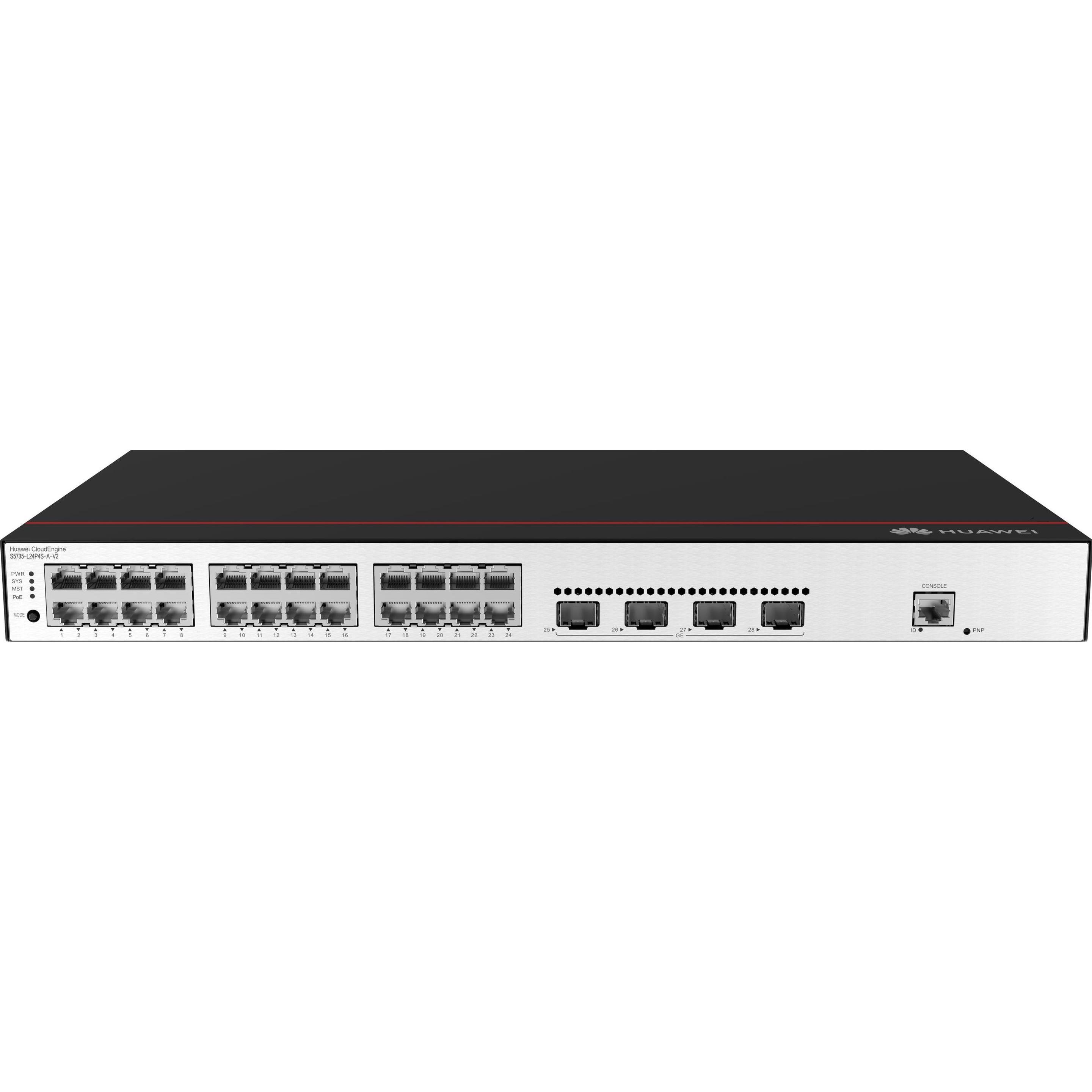 Huawei S5735-L24P4S-A-V2 + S57XX-L SERIES BASIC SW PER DEVICE (28 Ports), Netzwerk Switch, Schwarz, 