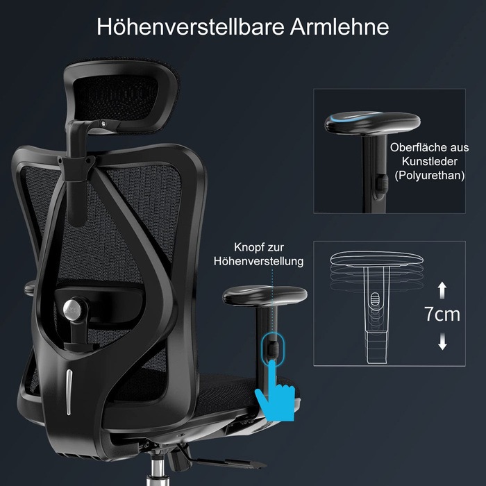 Produktbild Swisshandel24 SIHOO Bürostuhl Schreibtischstuhl, ergonomisch, verstellbare Lordosenstütze, 150kg belastbar ohne