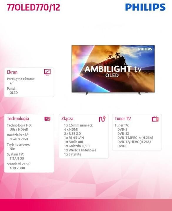Actual product image Philips 77OLED770/12 (77", OLED, 4K)