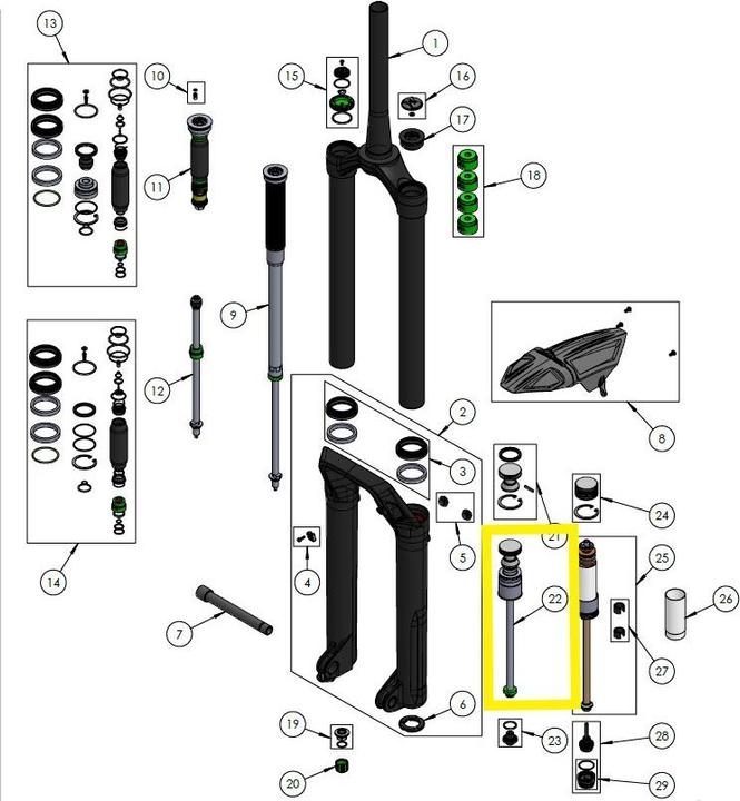 Actual product image DVO Air Shaft Assembly SL, 160mm, 29", Onyx 38 D1|D2|WP SL