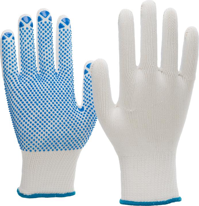 Actual product image Nitras Knitted gloves, nylon / cotton, white, PVC studs, blue (colour code: 1122), studded on inside (7)