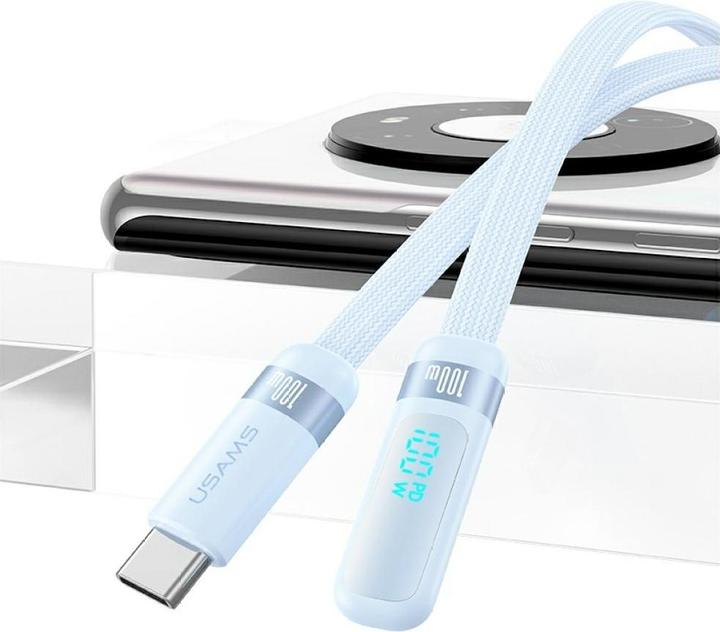 Actual product image Usams US-SJ653 PD100W Type-C To Type-C Right-angle Fast Charging & Data Cable-wind series 1.2m - Blue (1.20 m, 100 W)