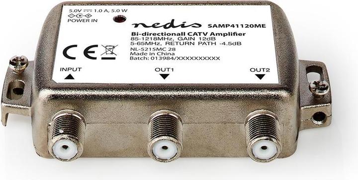 Produktbild Nedis SAMP41120ME CATV-Verstärker Verstärkung: 12 dB 85-1218 MHz Anzahl der Ausgänge: 2 Rückweg Silb (Stromversorgung)